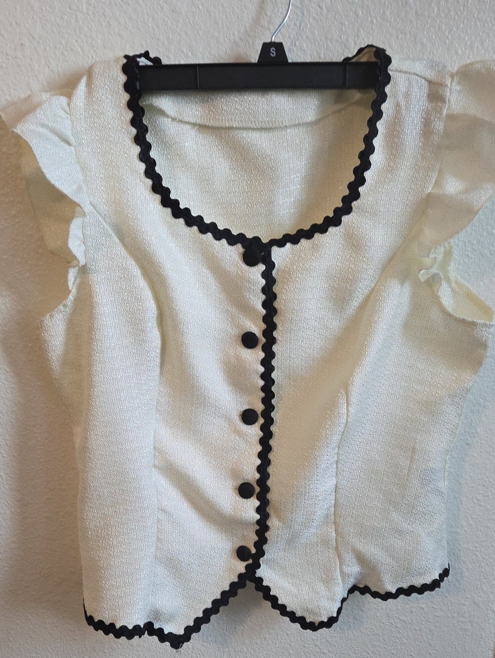 Classic Cream Ruffle Trim Button-Front Top
